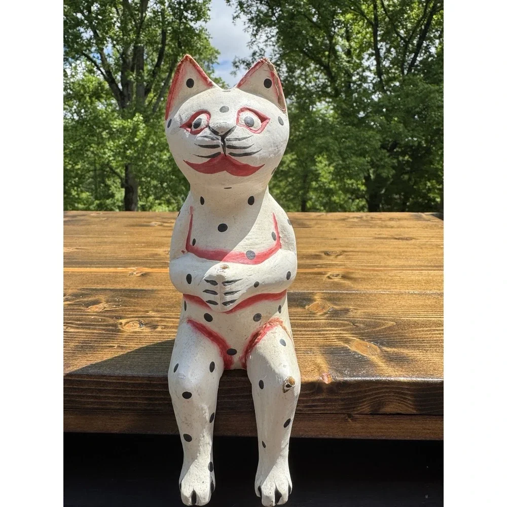 Vintage Hand Carved Wood Folk Art Animals Cat Frog Dog Indonesian Set